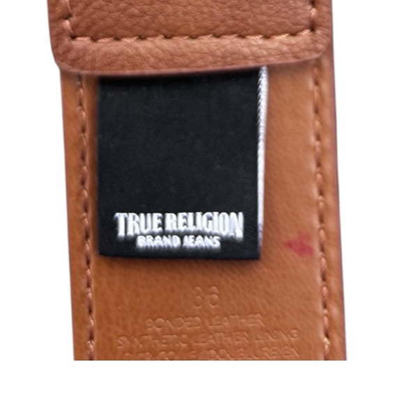 Tru Religion Men’s Belt 36” Brown Leather Horseshoe buckle Western Y2K - Picture 3 of 3